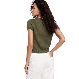 Banana Republic Olive Green Knit Short-Sleeve Sweater linen rayon